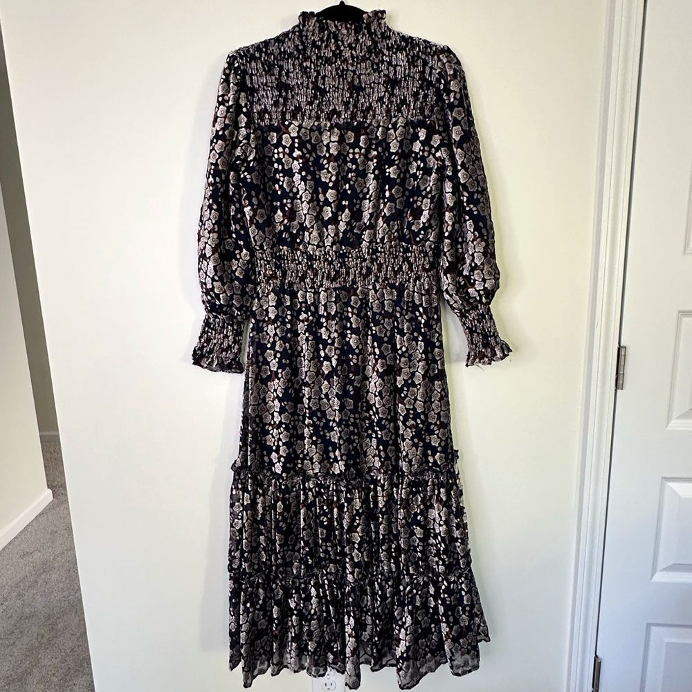 Bliss Modest Floral Victorian Velvet Longsleeve Maxi Dress Size Small